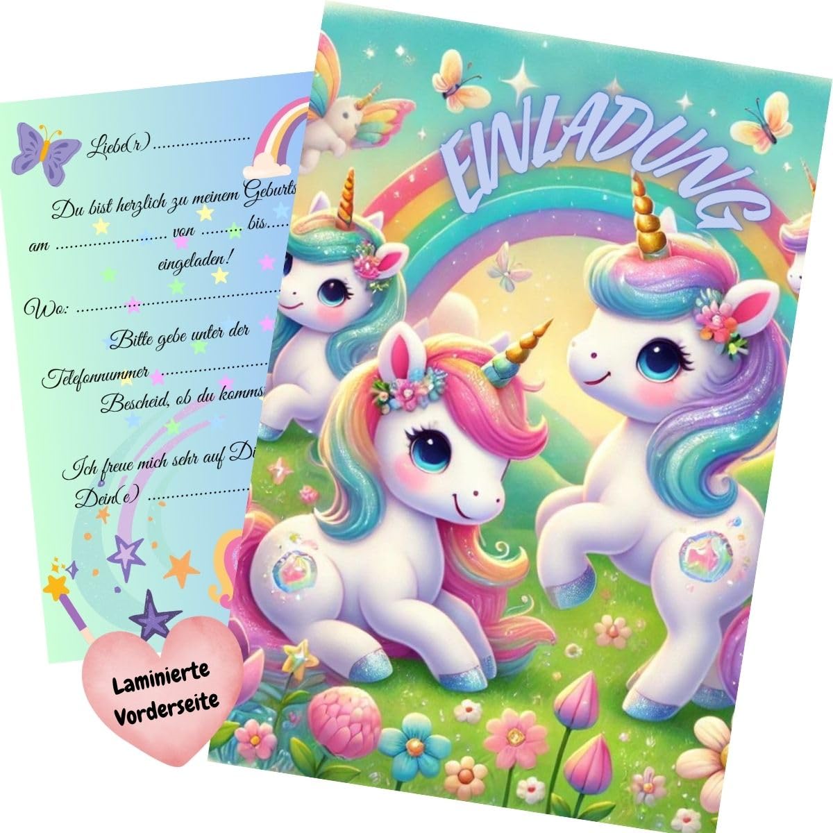 Olanmarp Einladungskarten Kindergeburtstag - Karten für Jungen und Mädchen - Einladung für einen unvergesslichen Geburtstag - 10 Stück (Einhorn)