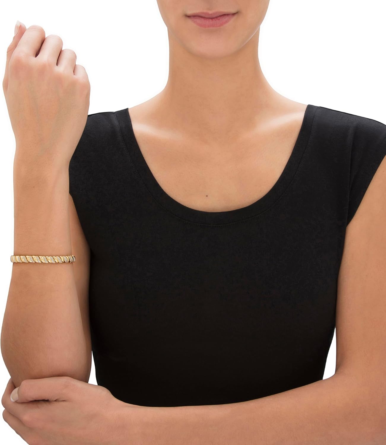 PalmBeach 18K Yellow Gold Genuine Diamond Accen tS Link Bracelet (6mm) 7.25"