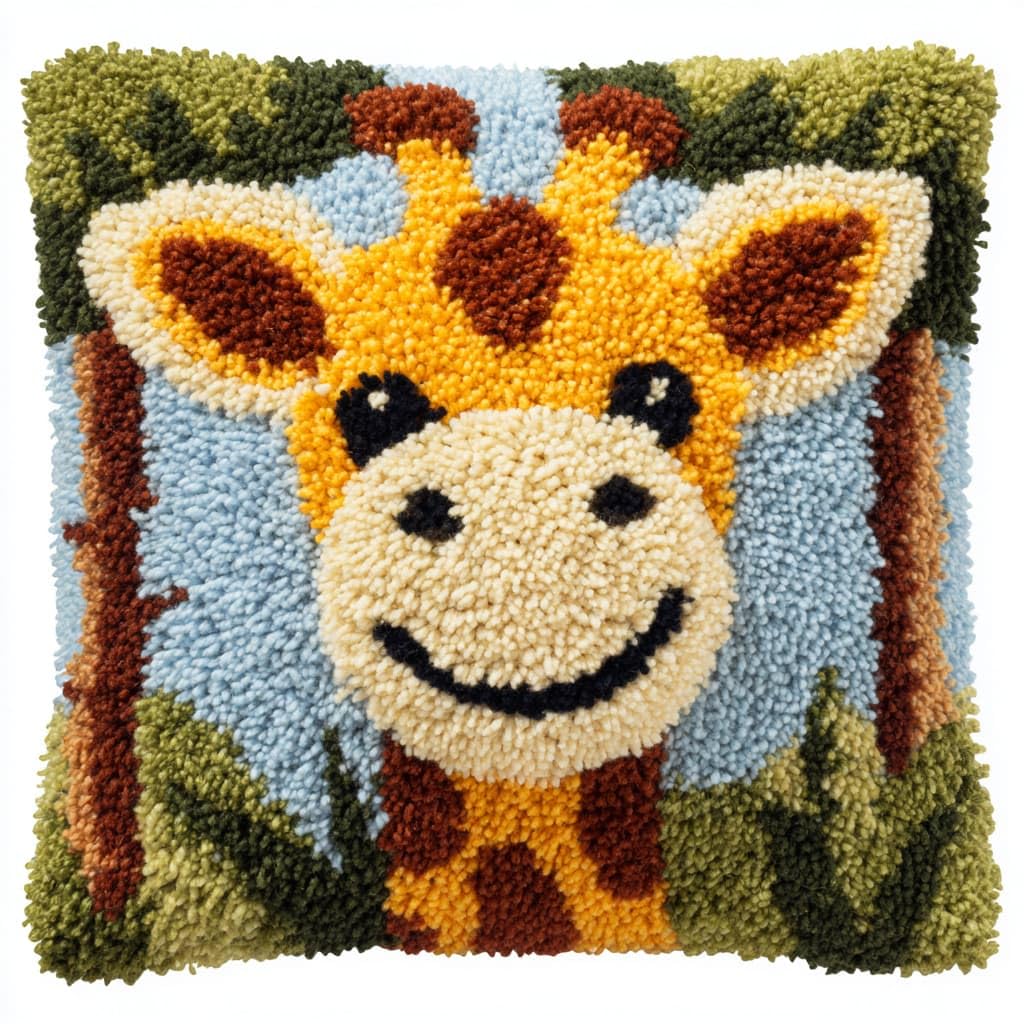 WallustrioaW Pre-Printed Latch Hook Pillow Cover Kit,Animal Giraffe