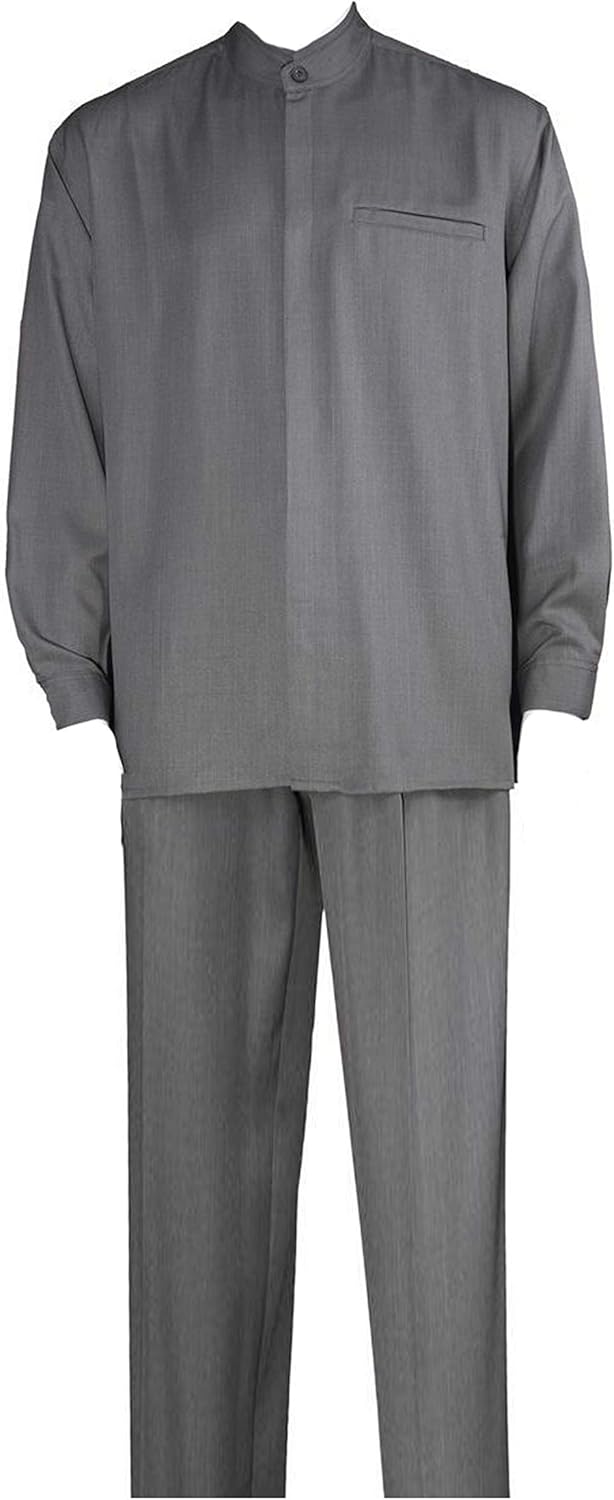 Banded Collar Long Sleeve Walking Suit M2826-Gray-6XL-58