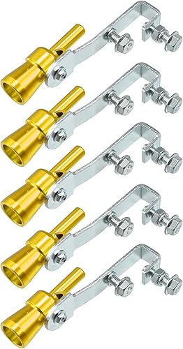 X AUTOHAUX Silenciador de escape de sonido turbo universal de aleación de aluminio tamaño S, silbato para coche, tono dorado, 5 uds