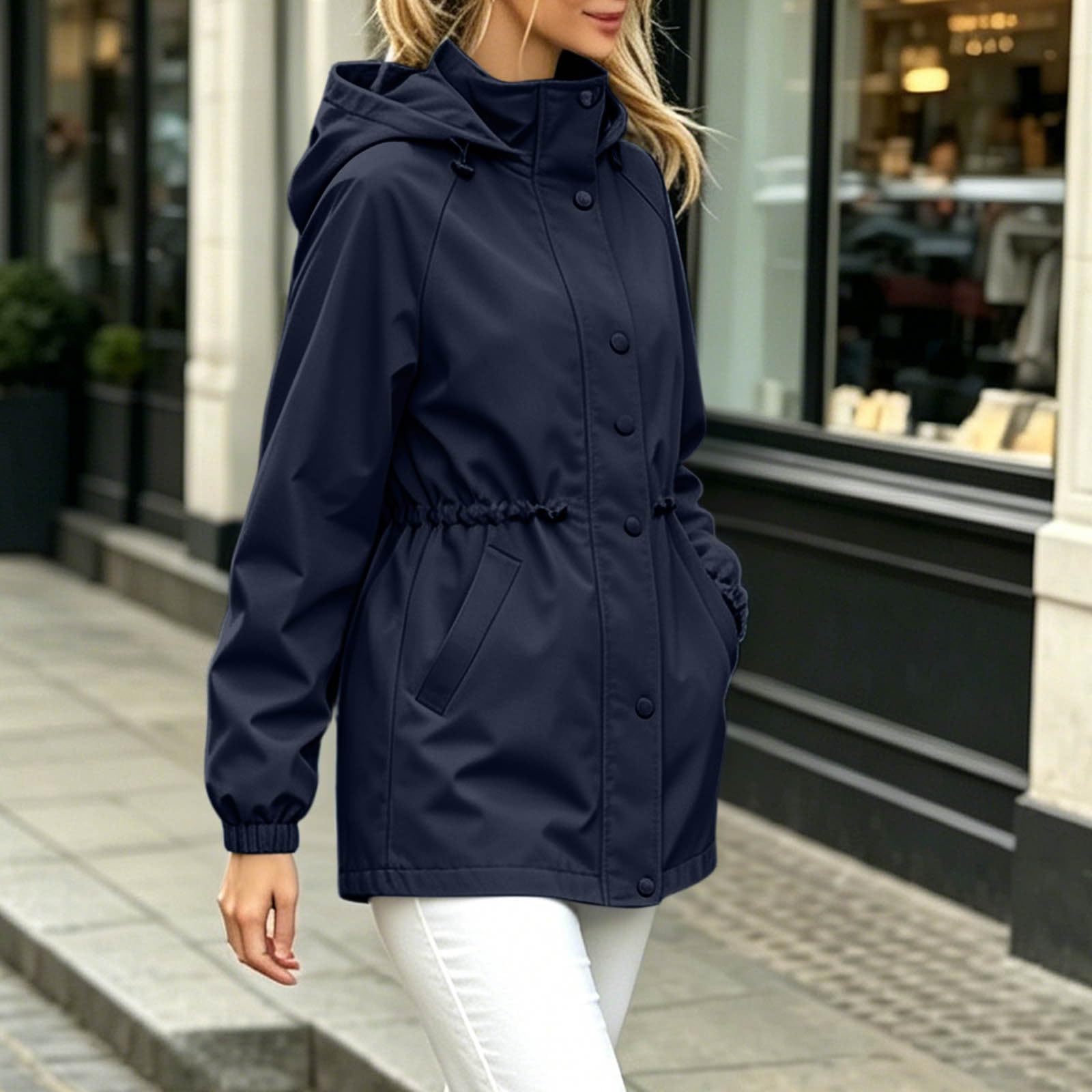 Genérico Chubasquero Mujer Cortavientos Ligero Cortavientos Con Capucha Chaqueta Softshell Abrigo Funcional Informal Chubasquero Con Cremallera Completa Al Aire Libre Para Running, Senderismo