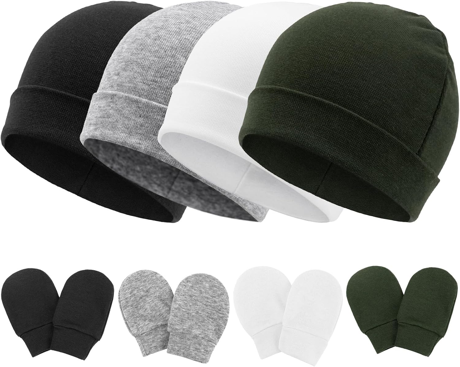 Newborn Baby Hats and Mittens Set Infant Beanie Cap Toddler Gloves Newborn Hospital Hats for Baby Boy Girl Kid 0-6 Months