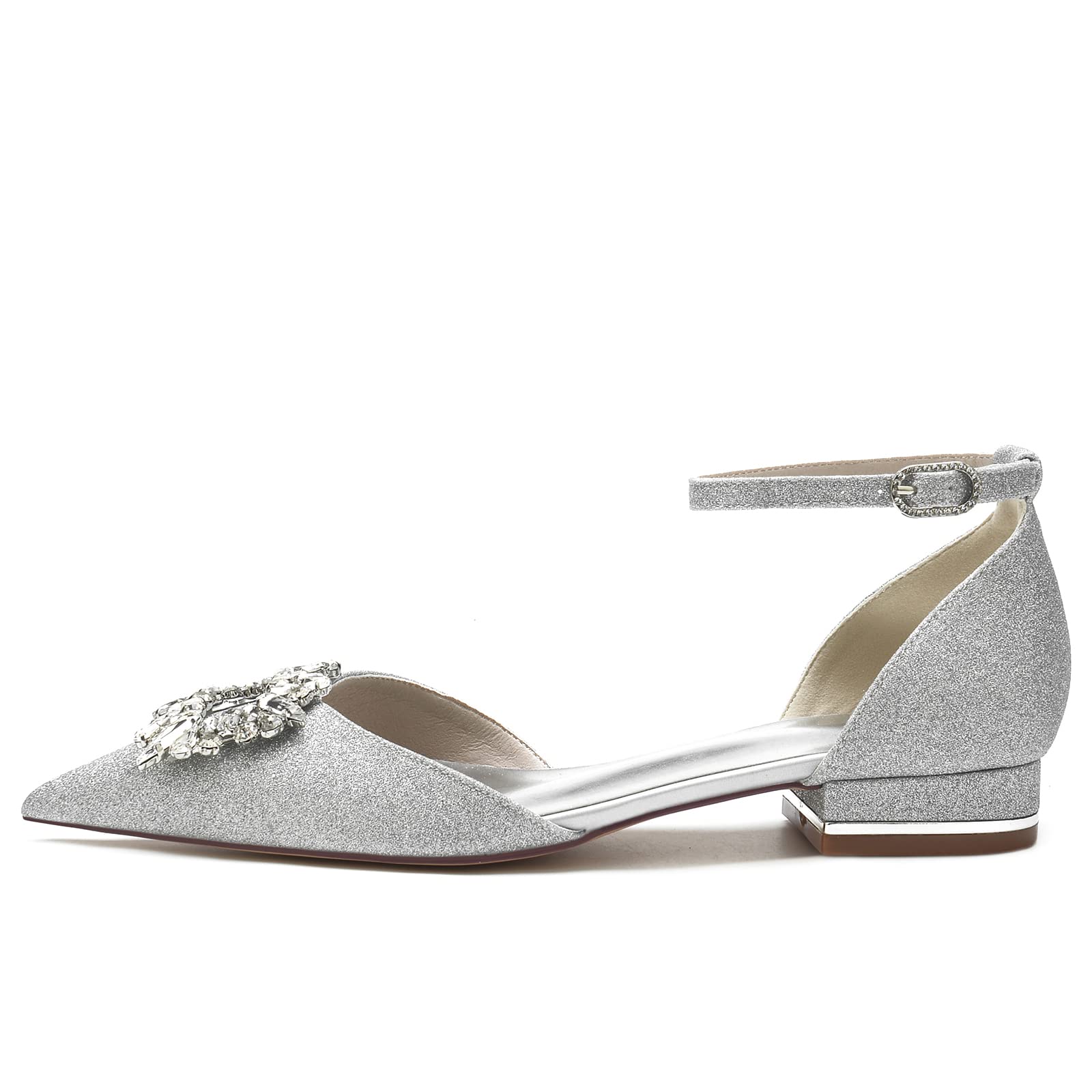 Scarpe a Punta da Donna, 2023 Décolleté con Tacco Basso Scarpe con Cinturini con Borchie con Strass Slip On Scarpe da Sposa per la Festa Nuziale