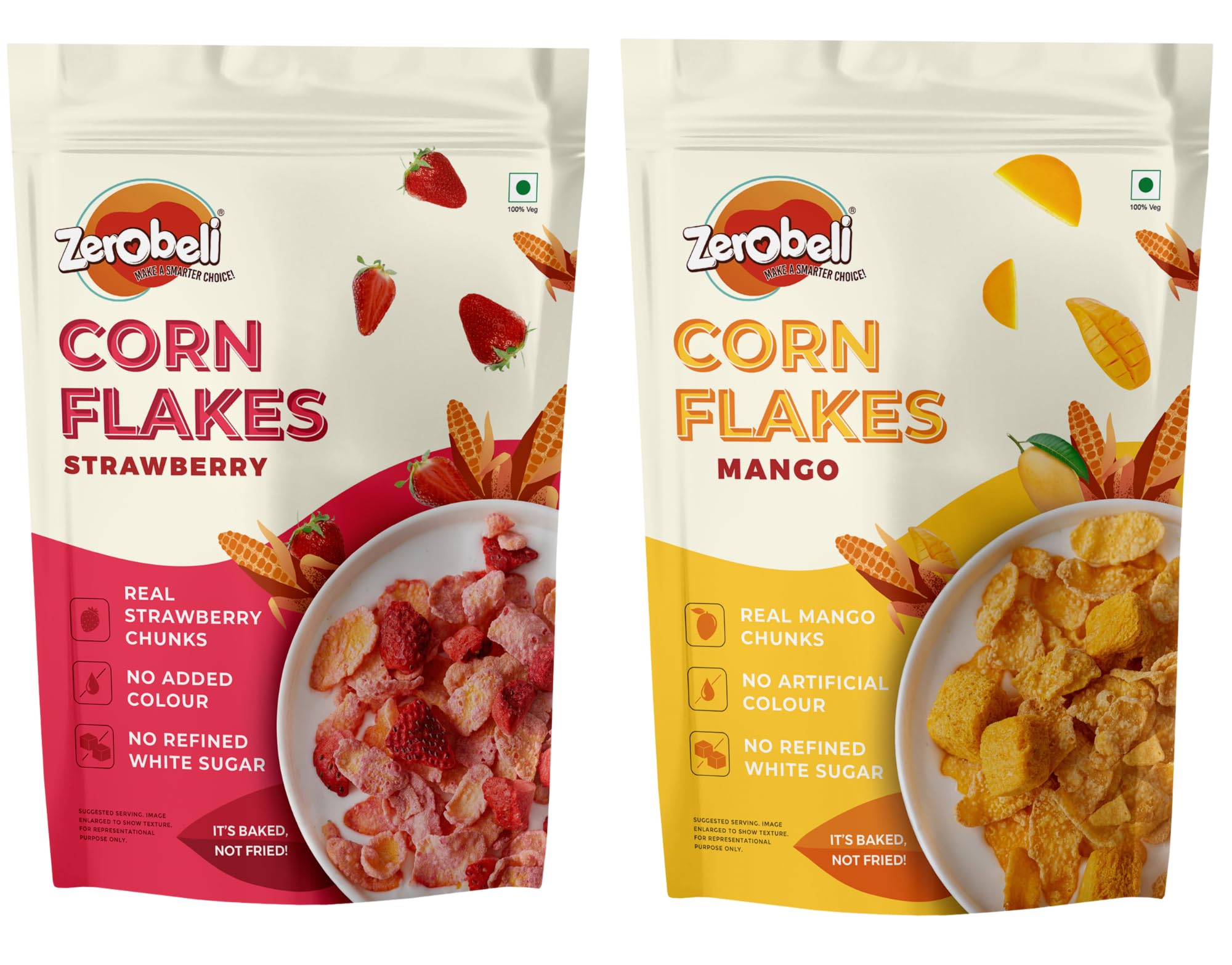 Zerobeli Combo Pack: Strawberry Corn Flakes 260g with Real Strawberry Chunks & Mango Corn Flakes 260g with Dried Mango Chunks | No Added Artificial Colour | Fruity & Crunchy Breakfast Cereal | Natural Ingredients & Delicious Flavor (B0CNLVVY1B) Amazon Price History, Amazon Price Tracker