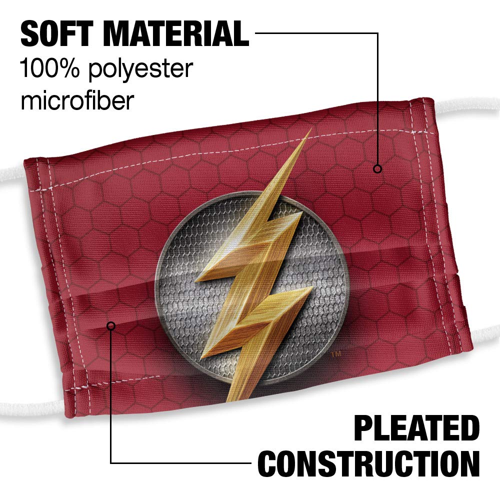 Popfunk Justice League Movie Kids Flash Lightning Bolt Logo 1-Ply Reusable Face Mask Covering with Adjustable Nose Wire