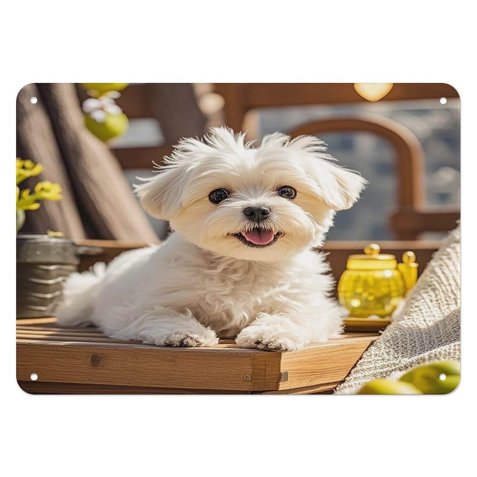 Fekiloot Style Cute Maltese Puppy Dog Wall Decor Iron Painting Metal Sign