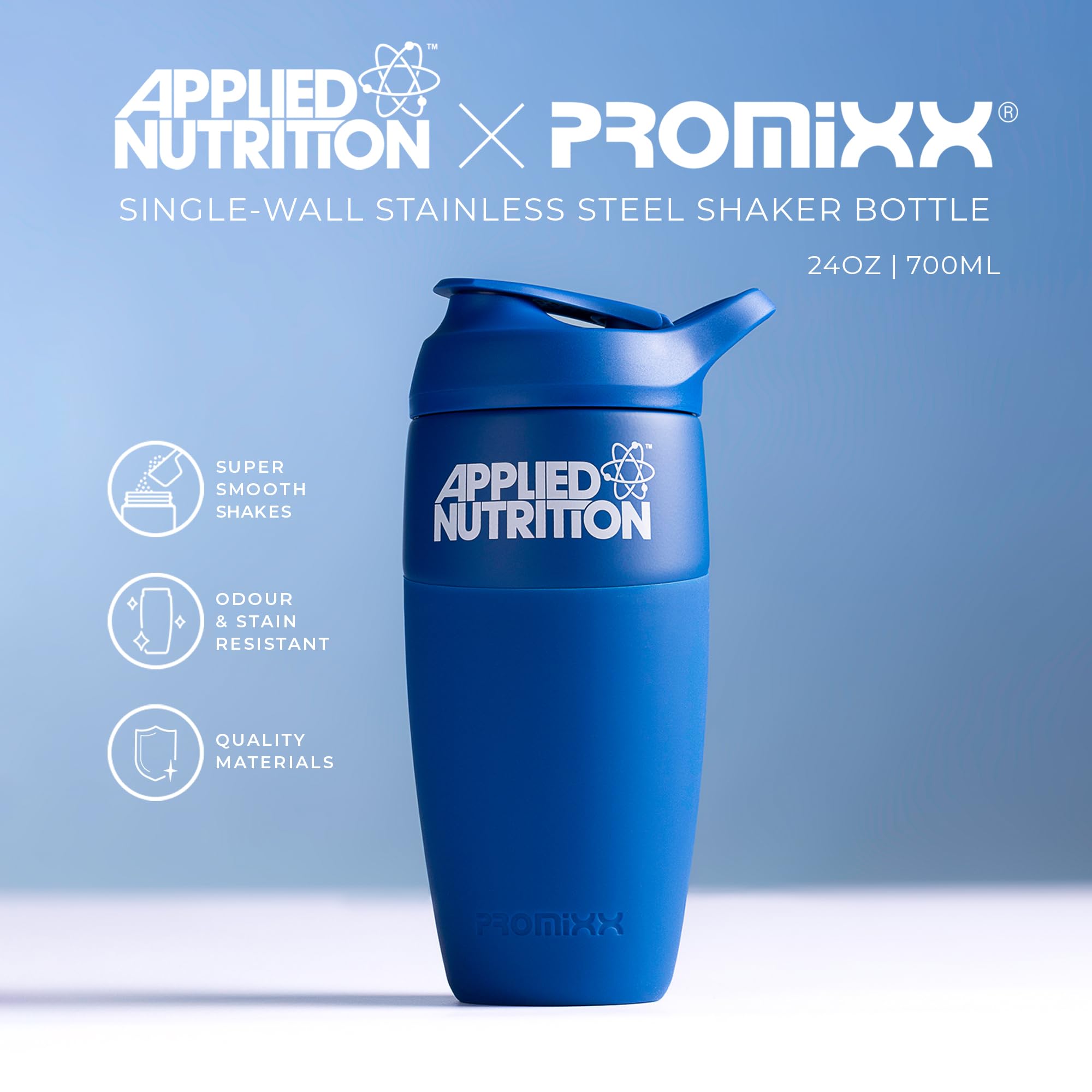 Applied Nutrition Butelka ze stali nierdzewnej – najlepsza szczelna konstrukcja – najlepsze płynne mieszanie – doskonała przyczepność i trwałość – 700 ml – niebieski (Midnight Blue)