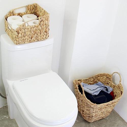 Miniatura 5 de Casaphoria Cestas pequeñas cuadradas de almacenamiento de jacinto irregular, tejidas a mano, naturales de jacinto de agua, cesta de frutas, cestas