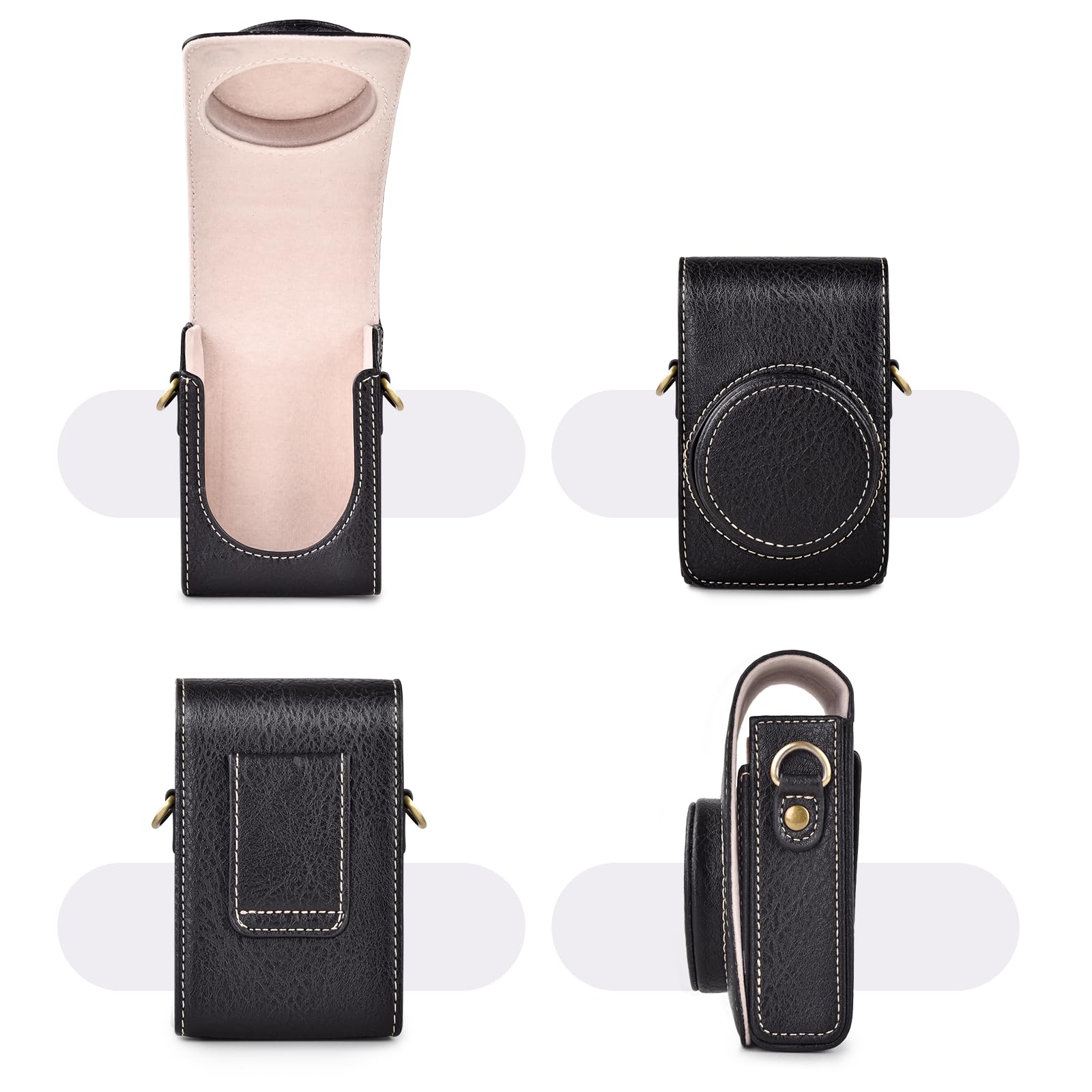 Rieibi Housse à Appareil Photo Compatible avec Sony ZV1F/ZV1/Ricoh GR IIIx/Ricoh GR IV III/Fujifilm X-Half/X-HF1/Panasonic LX9 LX10 LX15/Canon G7X III/G7X II/SX740 HS - avec Strap - Noire