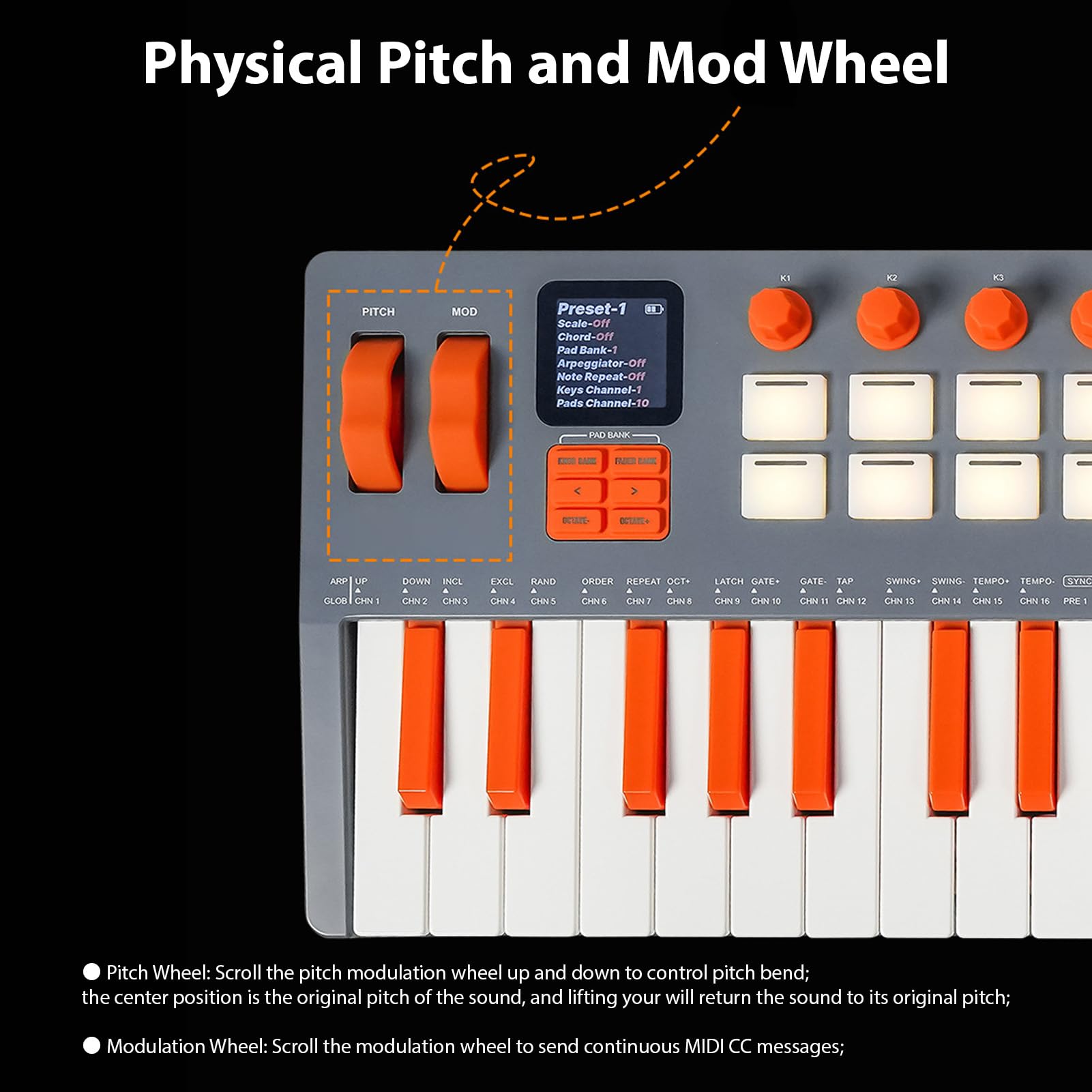 Btuty Ausdrucksstarker 37-Tasten-MIDI-Keyboard-Controller mit Synthesizer, 16 RGB-Pads, 2,4 GHz Wireless, 10-Stunden-Akku, FL Studio-Integration, DAW-kompatibel, Zonenschalttasten