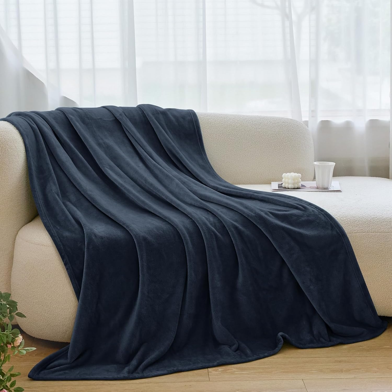 King Flannel Fleece Blanket - Warm, Plush, Lightweight for Women, Fuzzy Soft for Bed, Sofa, Couch, Chair, Travel, Camping, 108" X 90", Navy Blue - Image 7