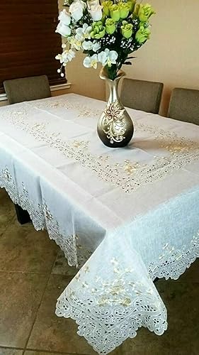 Mantel cuadrado de organza bordado floral beige de 90 pulgadas, servilletas, bodas, fiestas, elegante, lavable, mantel decorativo de tela para mesa