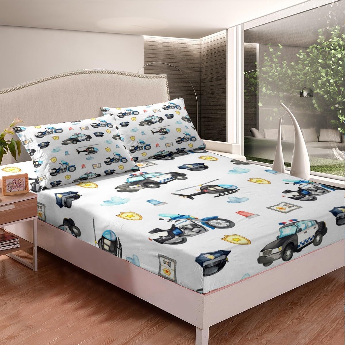 Airplane Cartoon Bedding Fitted Sheet Aircraft Flying Bed Sheet Set for Kids Boys Girls Novelty Cartoon Toys Bedding Sheets Aero Vehicles Cute Decor Bed Cover with 2 Pillowcases 3Pcs Bedding Queen