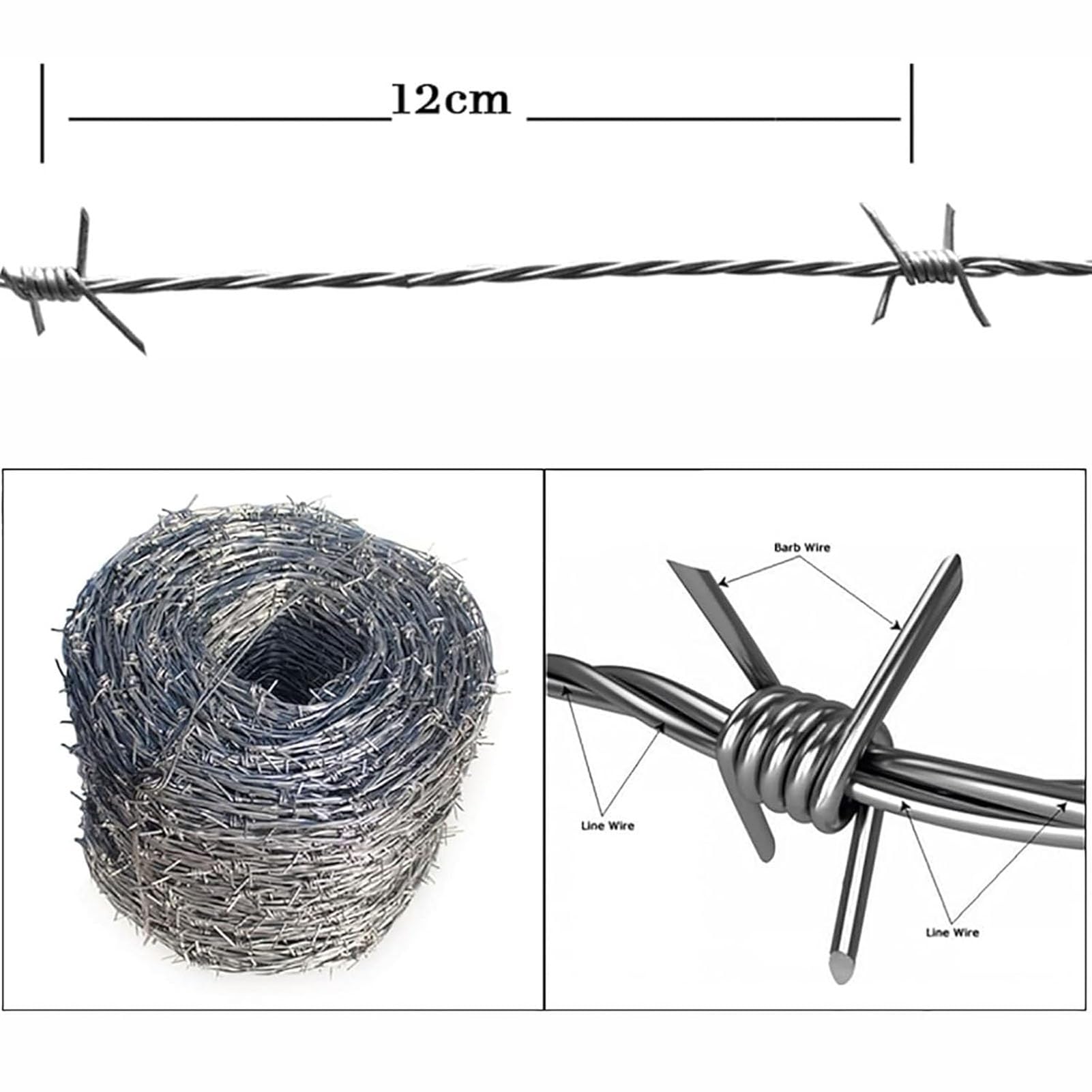 Rollo De Alambre De Púas, Alambre Espino Galvanizado Alambre De Espino Anti-Escalada Anti-Robo Malla De Alambre Valla Aislamiento De Espinas Medidas De Seguridad (1.8mm 200M)