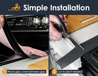 Lindas Essentials Silicone Stove Gap Covers (2 Pack), Heat Resistant Oven Gap Filler Seals Gaps Between Stovetop and Counter, Easy to Clean Stove Gap Guard (21 Inches, Black)