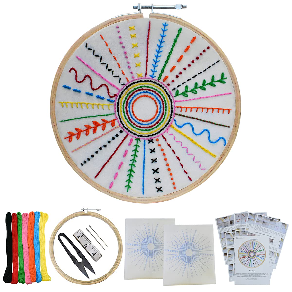 Embroiderymaterial Art Embroidery Starter Kit 15 Stitches Explained with Pictures & Written Tutorial Best Hoop Art Kit for Beginners All Materials Included Multicolor(Cotton) (B096P3TMZX) Amazon Price History, Amazon Price Tracker