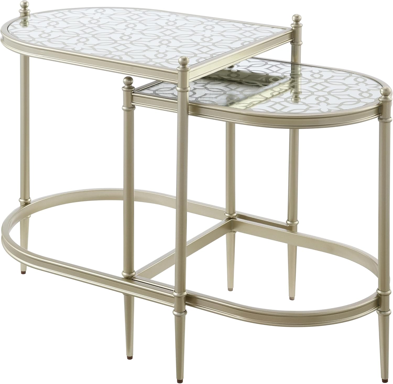 Acme Zaba Metal and Tempered Glass Nesting Table Set in Silver and Clear