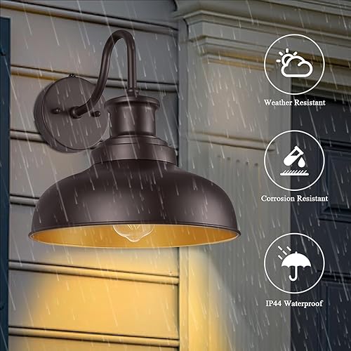 Miniatura 4 de Lámpara de granero con cuello de cisne al aire libre del atardecer al amanecer, aplique de pared exterior de granja, lámpara de pared vintage,