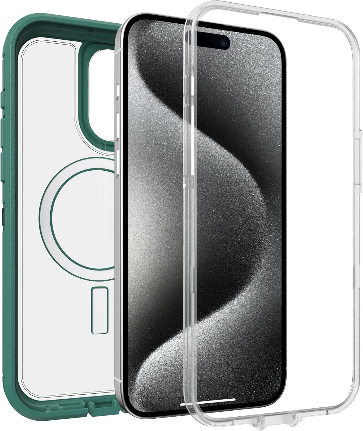 OtterBox iPhone 15 Pro MAX (Only) Defender Series XT Clear Case - VELVET EVERGREEN (Clear), screenless, rugged , snaps to MagSafe, lanyard attachment - Image 4