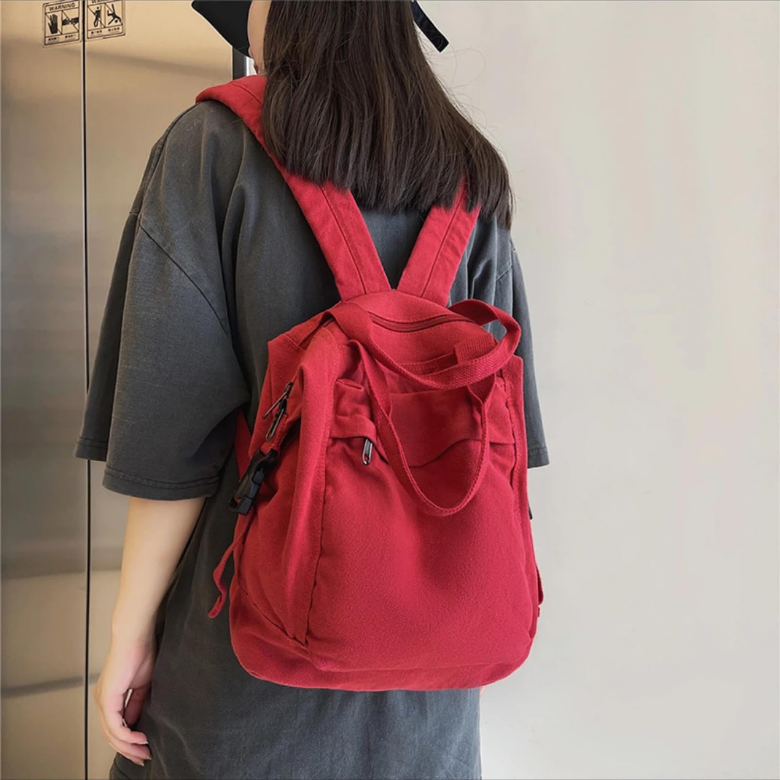 Zaino Canvas Grande Capienza Lavato Viaggio Giorno Unisex(Verde) | Tela Lavata, Scomparti Interni, Chiusura Lampo, Quotidiano, Stile Urbano