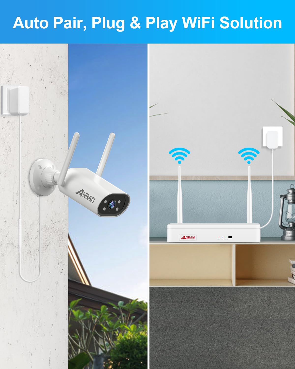 ANRAN 5MP Kit de Cámara de Vigilancia Exterior,8CH NVR Sistema de Videovigilancia,8X5MP Cámara de Seguridad IP,Audio Bidireccional,Visión Nocturna,Detección de Movimiento,2TB Disco Duro,K08W6580
