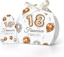 FERDINANDO FAMA' - 24+24 Pezzi | Scatolina Portaconfetti personalizzata18 Anni in cartoncino pregiato 24 scatoline + 24 Tag, nastrino Doppio Raso per Chiusura Incluso (18 Oro Rosa)