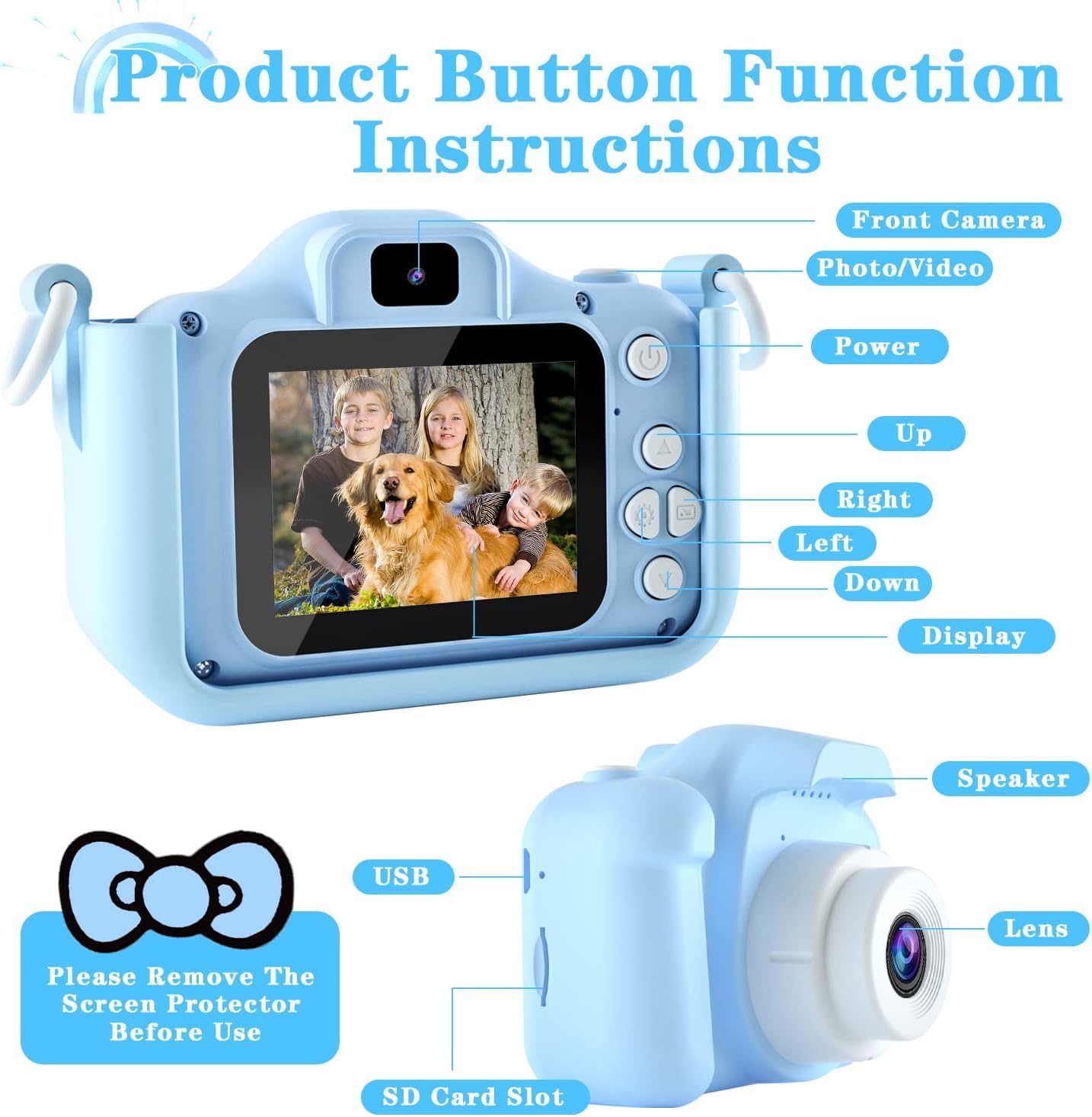 Kids Camera, 1080P HD 2.0 Inch Screen Kids Digital Camera with 32GB Card and Reader, Selfie Childrens Camera for Kids Age 3-12 Years Old Boys and Girls Birthday Christmas Kids Toy 7 7118OSU7a3L. AC SL1466