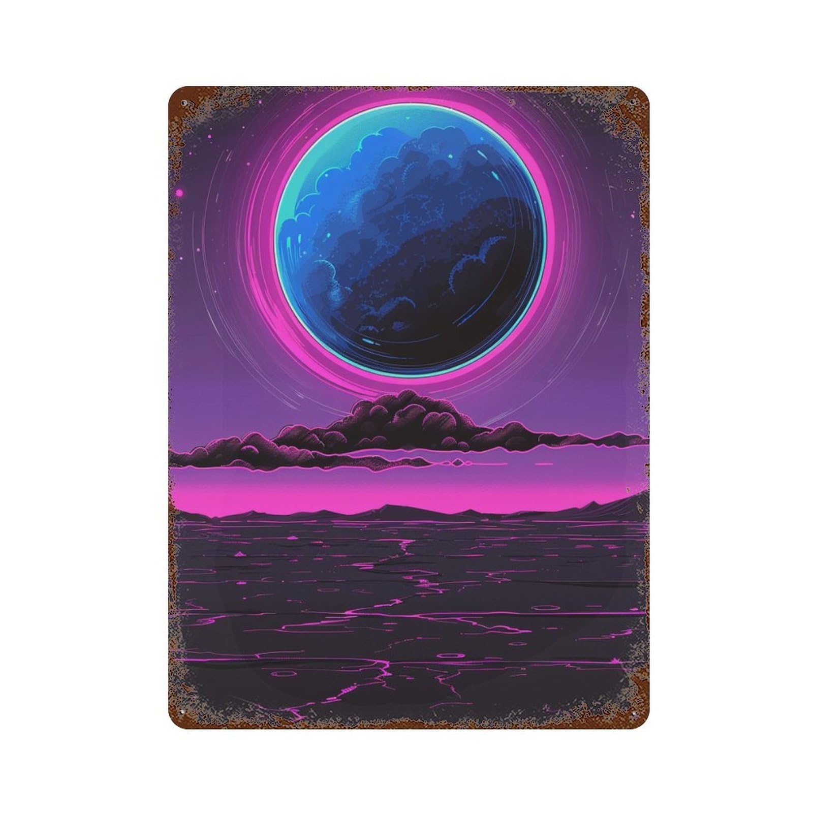Neon Desert Night Sky Rust Effect Tin Sign 15.7"x11.8", Industrial Home Decor for Garage, Pub Or Kitchen