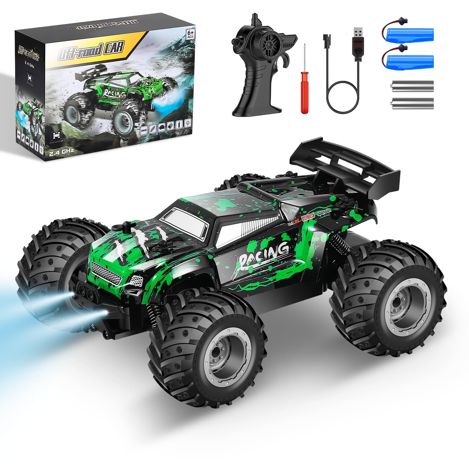 AONEPTRKids Off-Road RC Car 2.4GHz RC Car with Two Rechargeable Batteries, Monster Truck Toys 20km/h