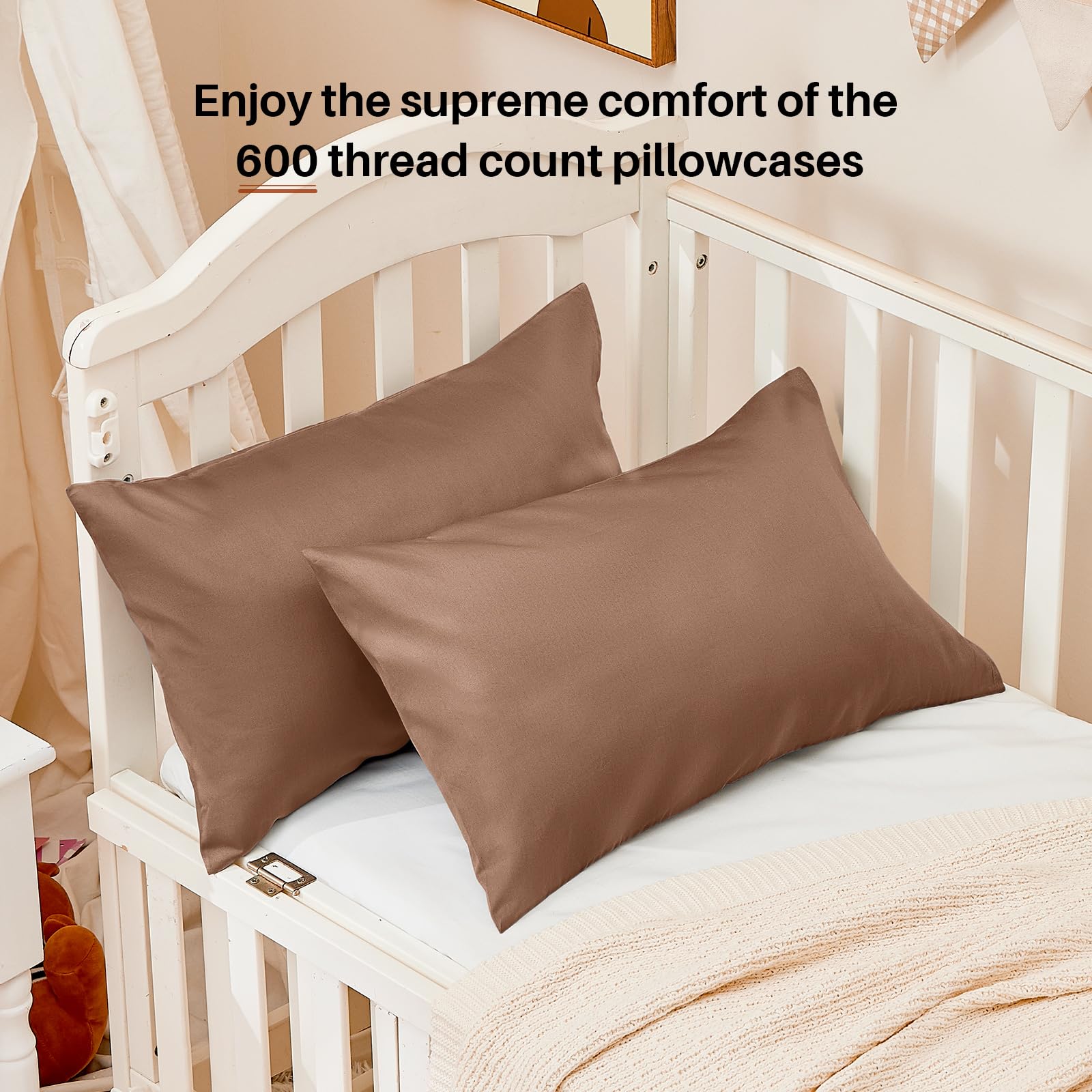 Warmstar Juego de 2 fundas de almohada 100 % algodón para niños pequeños, 600 hilos, 13 x 18 pulgadas, suaves y transpirables, funda de almohada de algodón de 33 x 45 cm con cierre de sobre, color