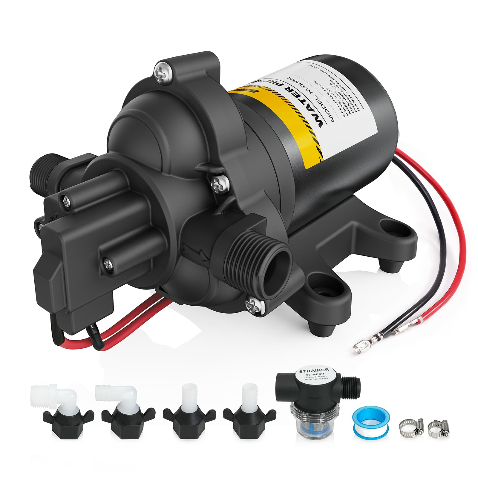 12V RV Water Pump, 4.0 GPM 45 PSI Diaphragm Pump, 12Volt Quiet Fresh Water Pump with Pressure Switch, Self Priming Pressure Pumps for RV Camper Boat Marine Food Truck - 1