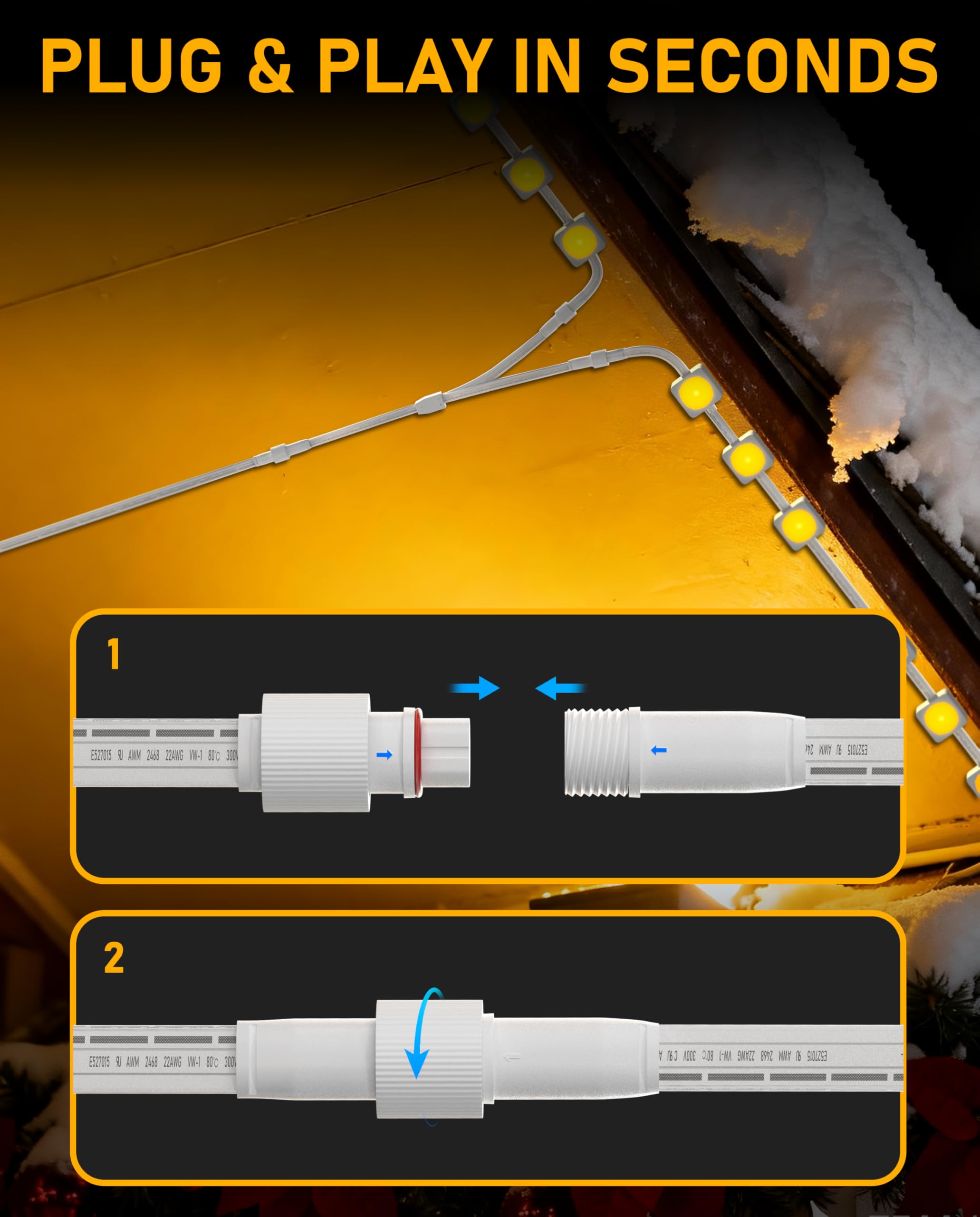 Cable de extensión de 33 pies para luces permanentes para exteriores Govee (H705A-H706C), cable de extensión impermeable IP68 de 3 pines, alambre de cobre puro de 22 AWG, amplía la iluminación