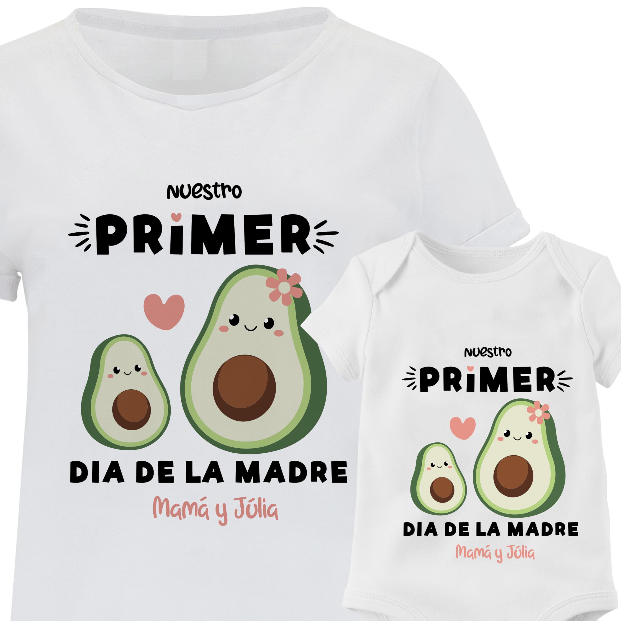 Evyre Regalo Dia de la Madre Camiseta Personalizada Mama e Hijo Body Bebe y Pack Divertida Regalo Original Conjunto Familia Aguacate Amor Mother Nombre Aguacate