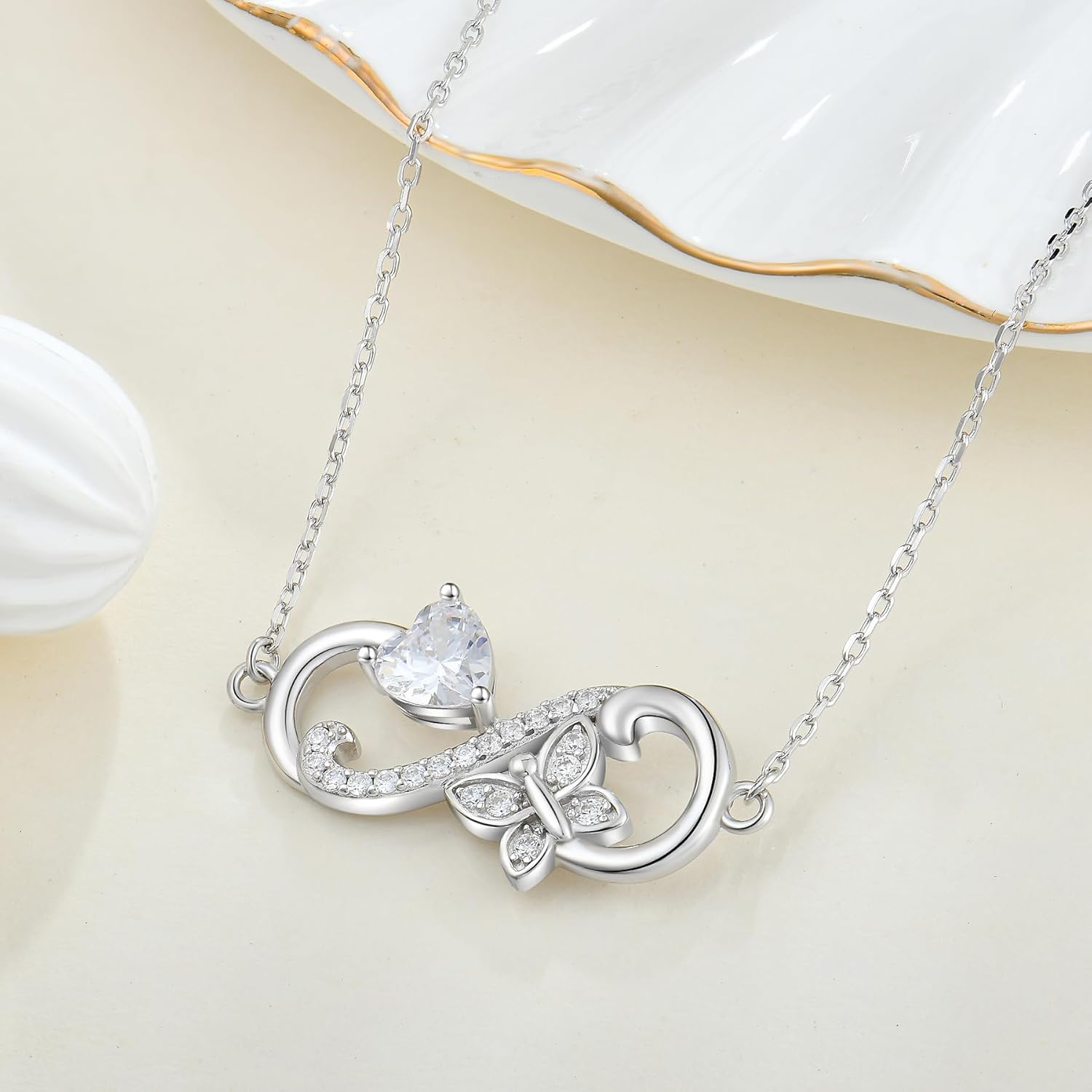 Infinity Butterfly Pendant Necklace 925 Sterling Silver Heart Birthstone Jewelry for Women - Image 5
