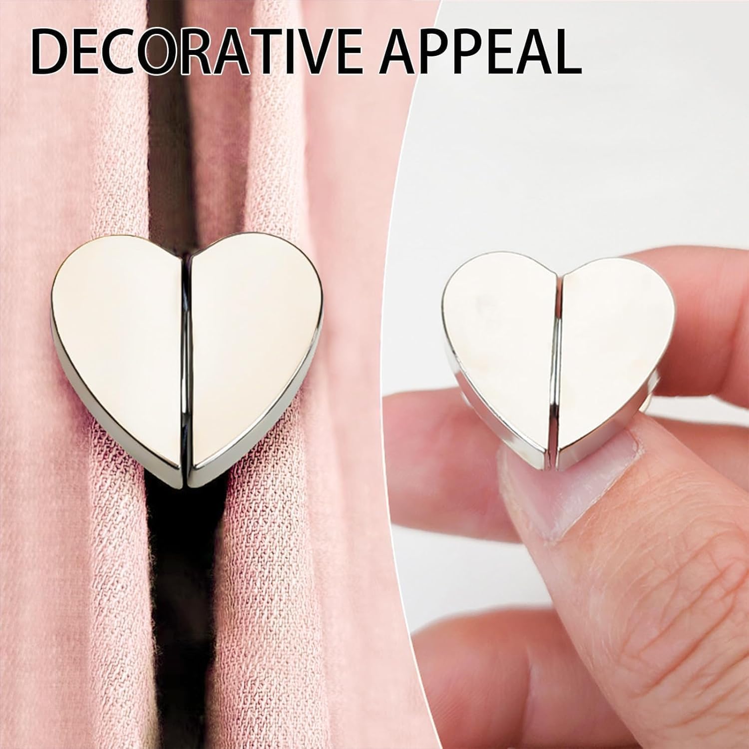 Heart-Shaped Magnetic Curtain Clips, No-Drill Curtain Closure Magnets, Light Gap Blocking Tiebacks for Bedroom, Living Room, Bathroom & Office Drapes (10) — Amazon image 8