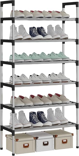 AcornFort® S-504 6 Tiers 18 Pairs Silver Extra Thicken Adjustable Small Shoe Storage Rack Organiser Shelf Hold Stand,Sturdy Design,Space Saving,Easy Assemble