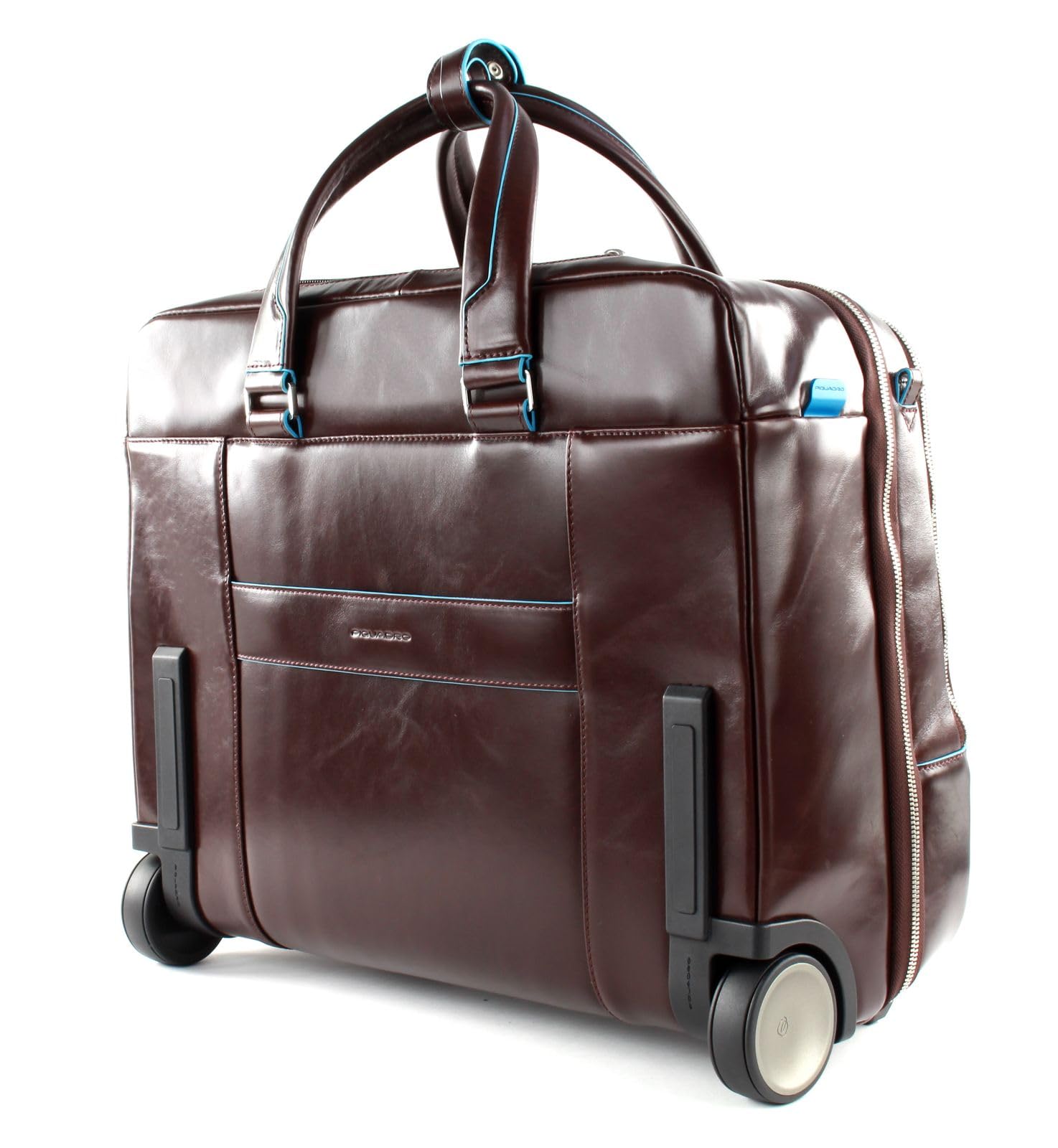 PIQUADRO - Trolley Piloti in Pelle Porta PC Blue Square - Unisex - Mogano | Alloggio Tablet 13", A spalla, Protezione antiurto, Vano laptop, Elegante e Professionale