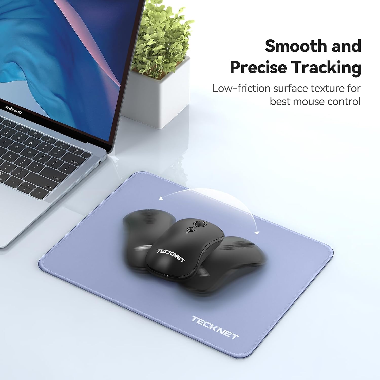 TECKNET Mouse Pad 270 x 210 x 3 mm with Anti-fray Stitchin, Waterproof Surface & Non-Slip Rubber Base with Stitched Edges Gaming Mouse Mat for Laptop，Compatible with Laser and Optical Mice - LT.Blue - 4