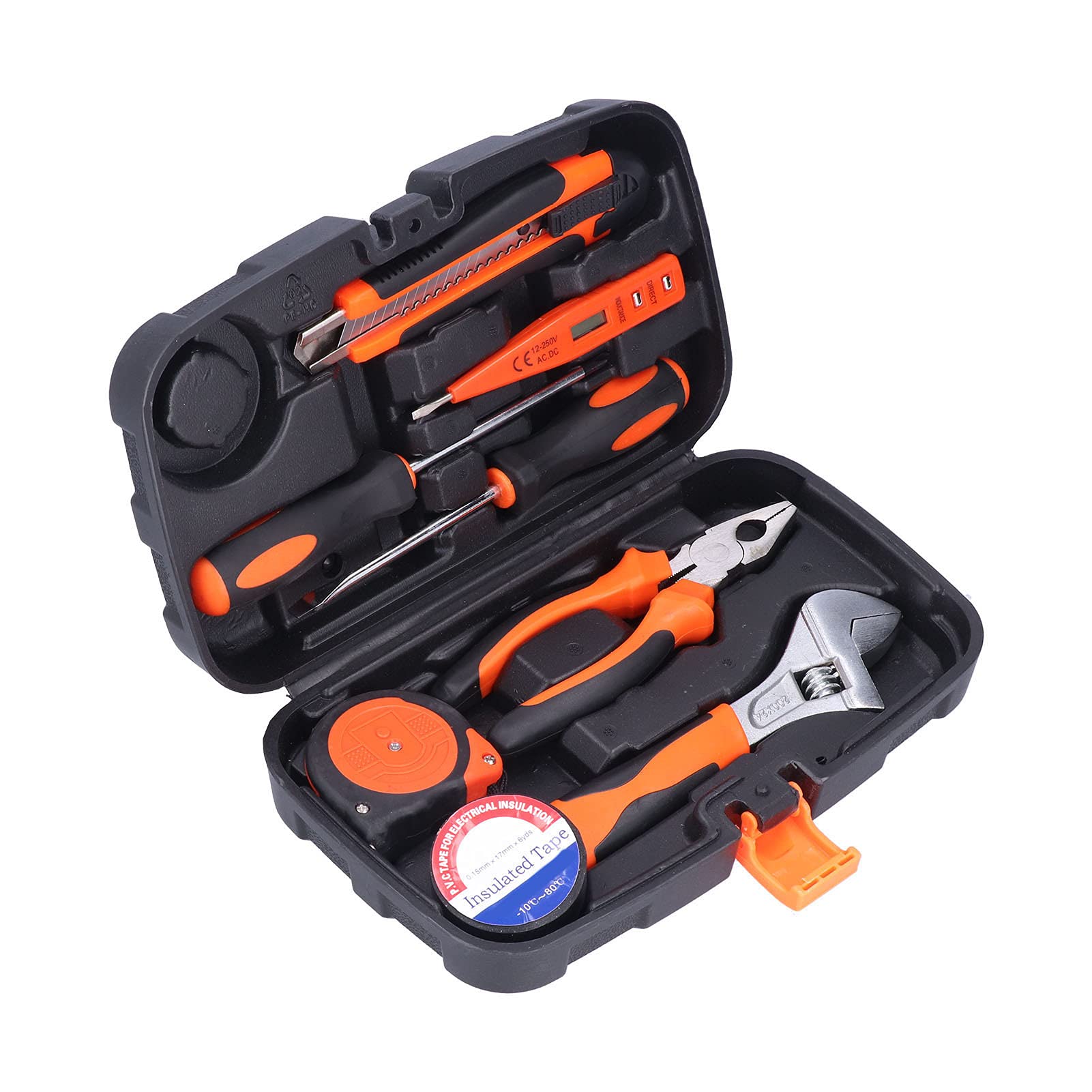 Set di 9 attrezzi professionali Cassetta degli attrezzi in plastica ABS in acciaio ad alto tenore di carbonio per impieghi gravosi con strumenti di manutenzione completi pe