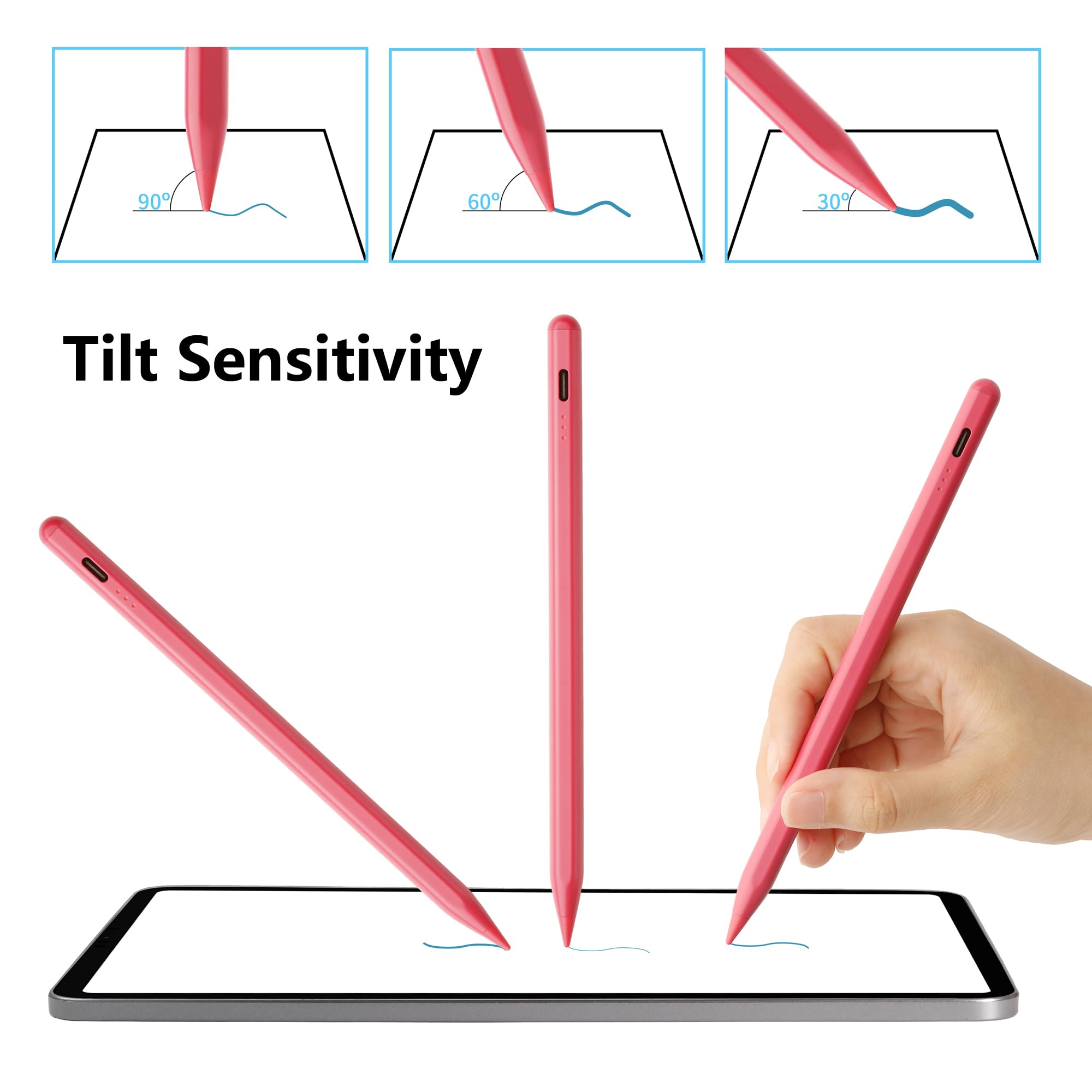 Stylus Pen für iPad A16 11th 10th 9th 8th 7th 6th Generation, iPad Pro 12.9 11 33.0 cm M4, iPad Air M3 M2 5th 4th 3rd Gen, iPad mini A17 Pro 7 6 5, für Apple Pencil Alternative, Palm Rejection (Rot)