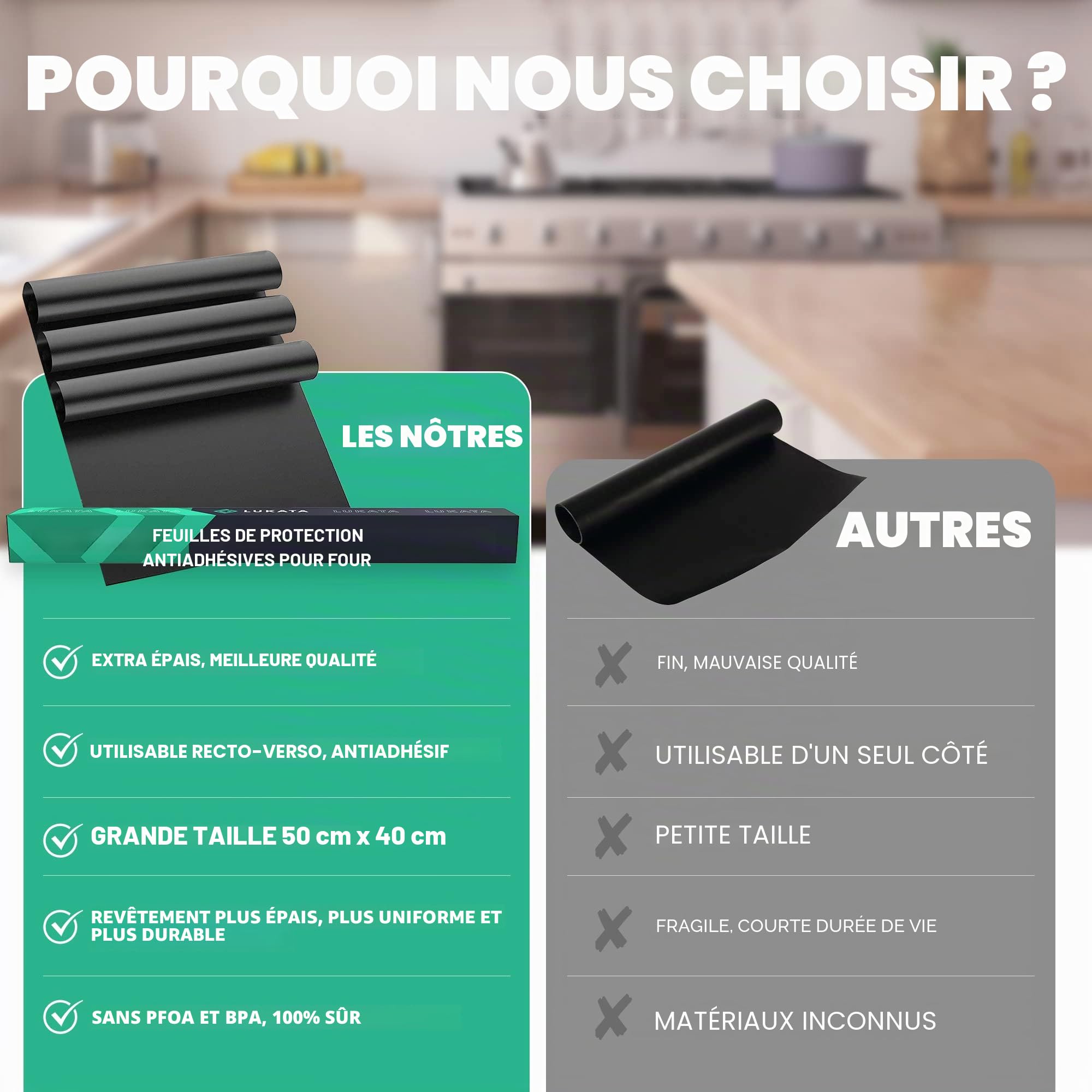 Lot de 2 grands revêtements de four robustes en téflon antiadhésifs pour gaz, électriques et ventilateurs