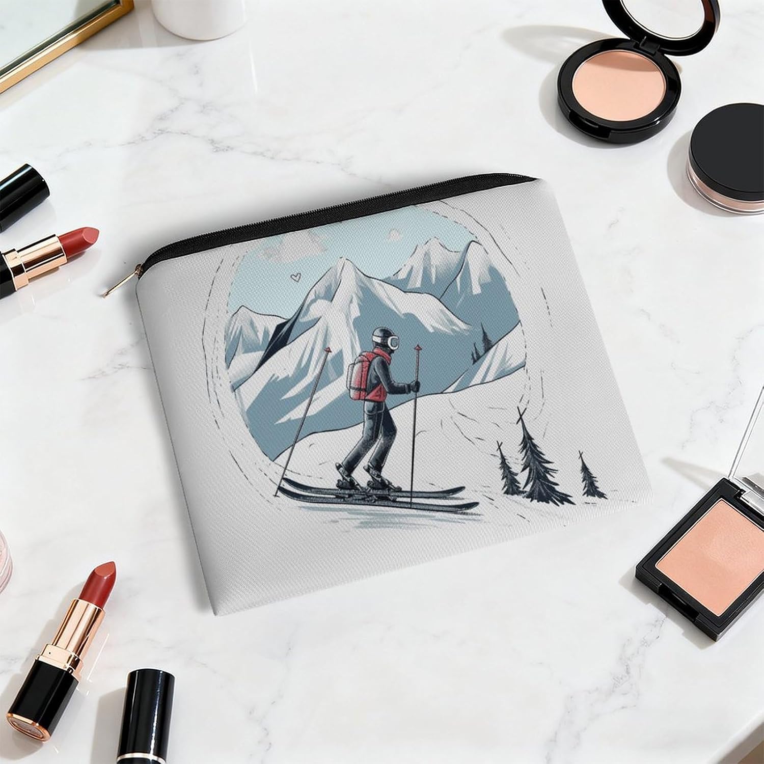 Lightweight Polyester Skiing Theme Makeup Bag with Zipper image 5
