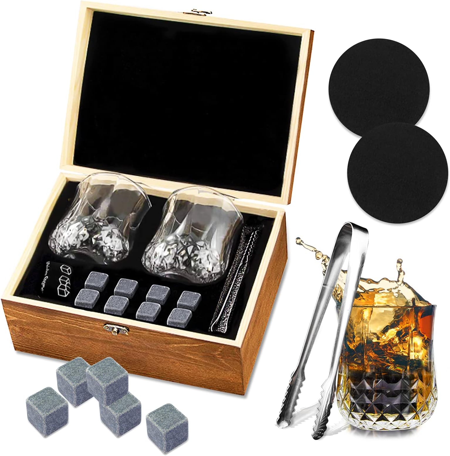 Set Whisky WHISISKEY - 2 Verres 310ml + Pierres Granit + Sous-verres | Cadeau Amateur Whisky Rhum