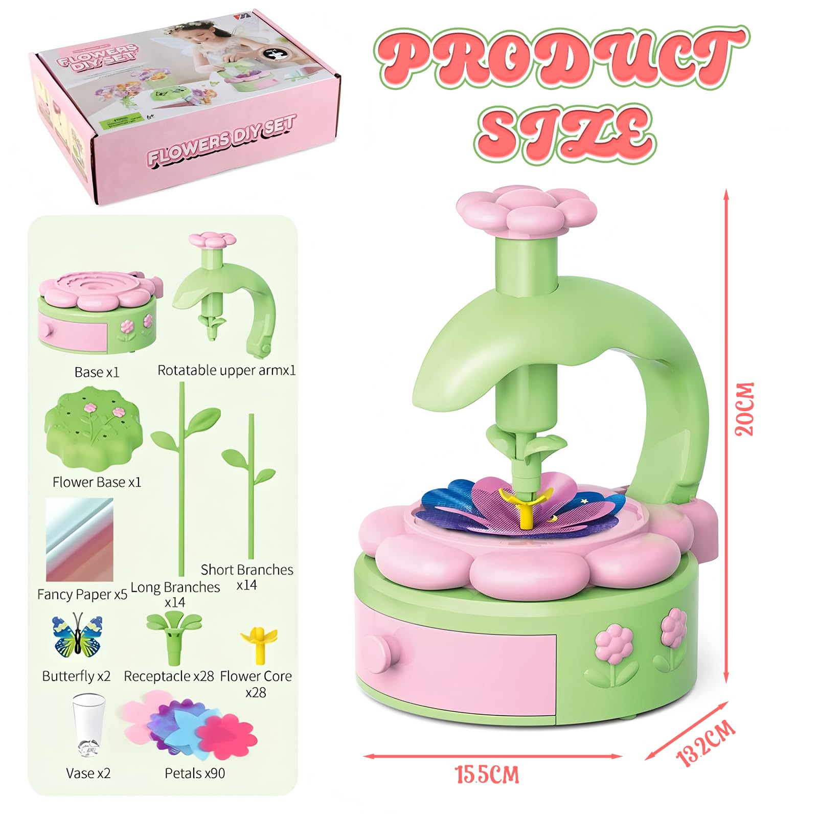 MinXin Juego de Manualidades para Niños 4 5 6 7 8 9 10 Años, Manualidades Niña, Ramo de Flores de Juguete, Juego Creativo con Máquina de Flores, Regalo Niña 5 años, Regalos de Cumpleaños