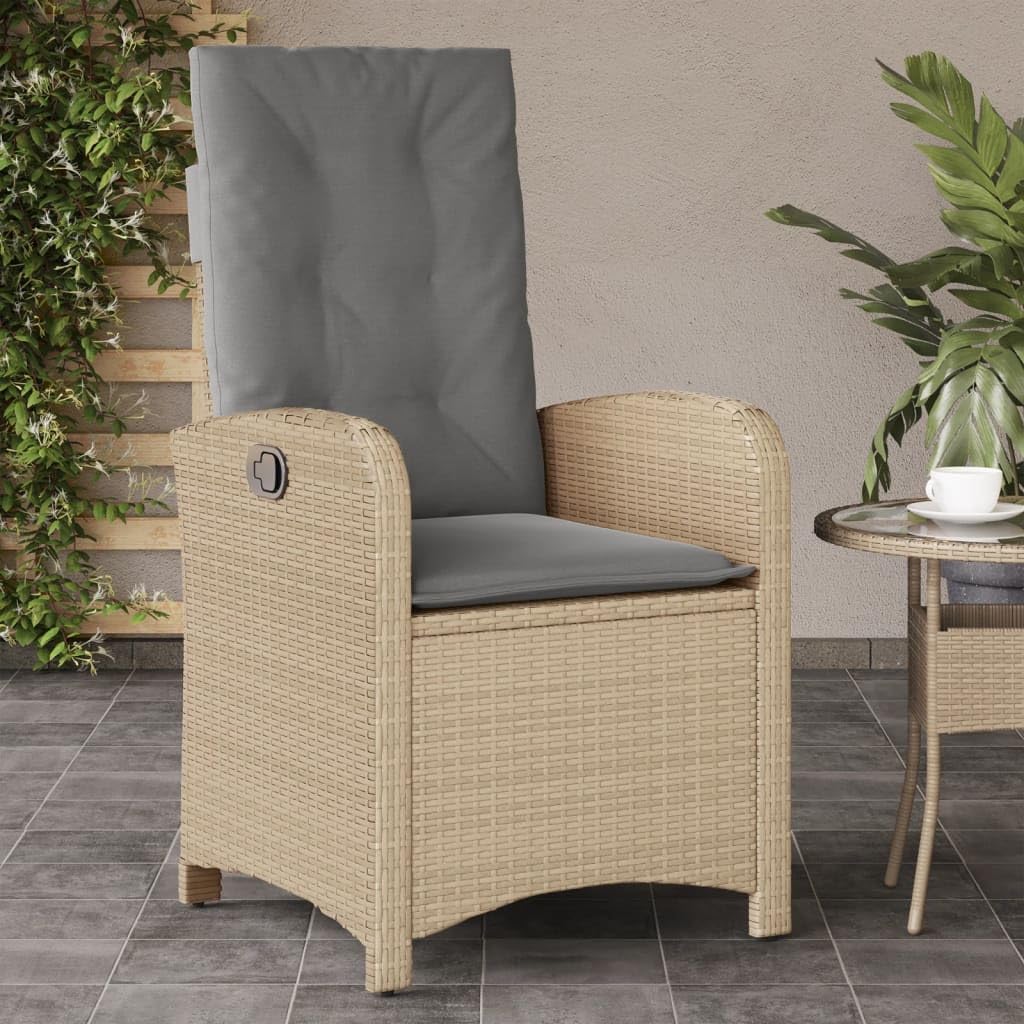 Poltrona reclinabile da giardino con cuscini in rattan PE beige misto sedie da esterno resistente alle intemperie, poltrone per terrazze, mobili da giardino, poltrone da giardino