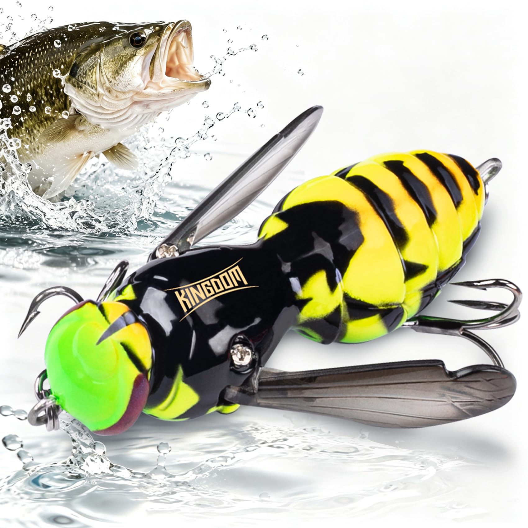 Kingdom Wasp Crawl Lure Insect Bionic Floating Fishing Lures Swimbaits Hard Artificial Baits Lure for Bass, Carp, Pike, Lifelike Skin Pattern Walleye Fishing Carbon Steel Three Book Hook #01 40mm