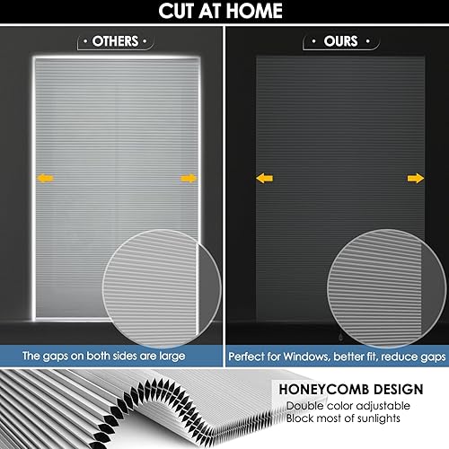 Miniatura 2 de Persianas celulares opacas sin herramientas, sin taladro, recortables, retráctiles, ajustables, para panel deslizante, persianas verticales de panal