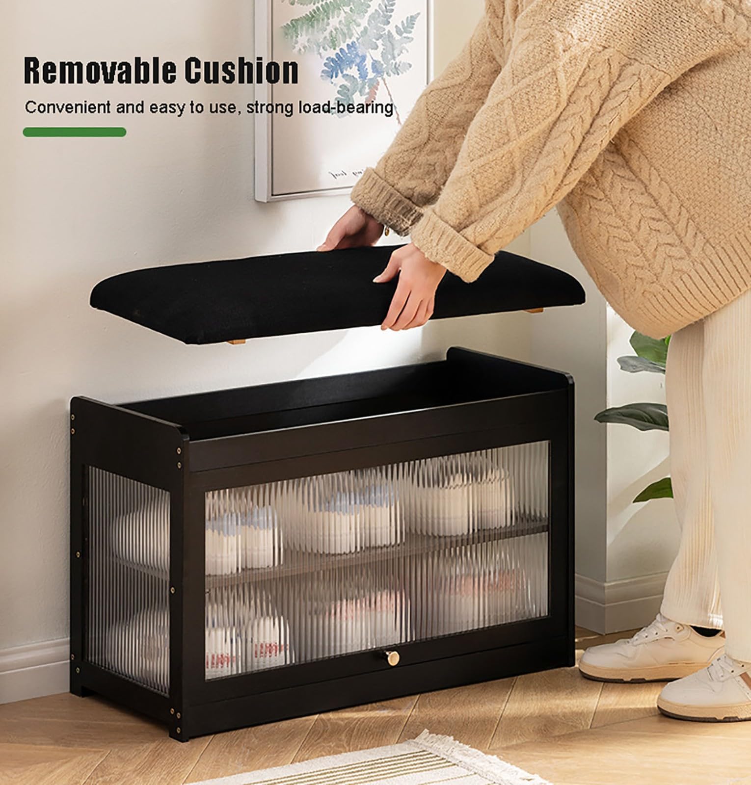 AVSMGP Banco Zapatero De Bambú con Puerta De Cristal Armario Zapatero Creativo - Zapatero De 2 Niveles - Ahorra Espacio En El Dormitorio,Aula,Comedor Y El Garaje,A,70 * 32 * 43CM