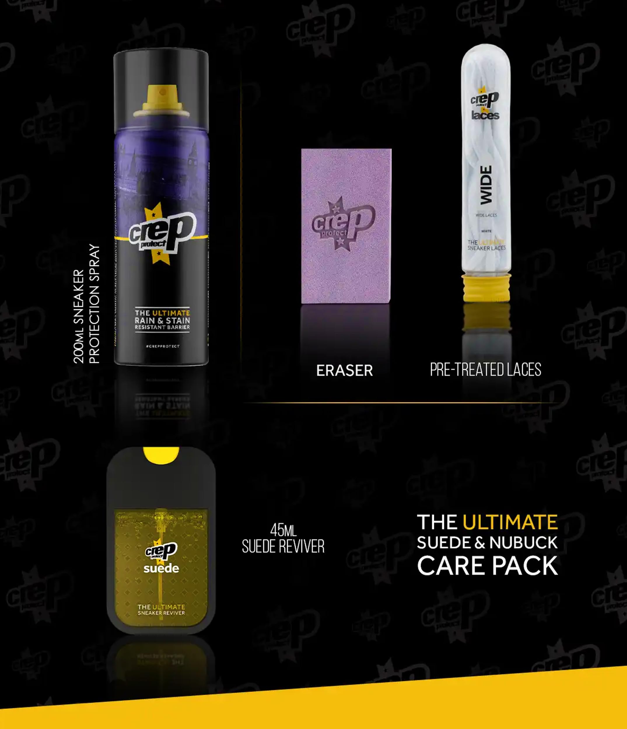Crep Protect Schuhpflege-Geschenkset – Reiniger & Imprägnierspray für Wildleder & Nubuk, Schmutzradierer, Sneaker-Auffrischer mit KOSTENLOSEN Schnürsenkeln